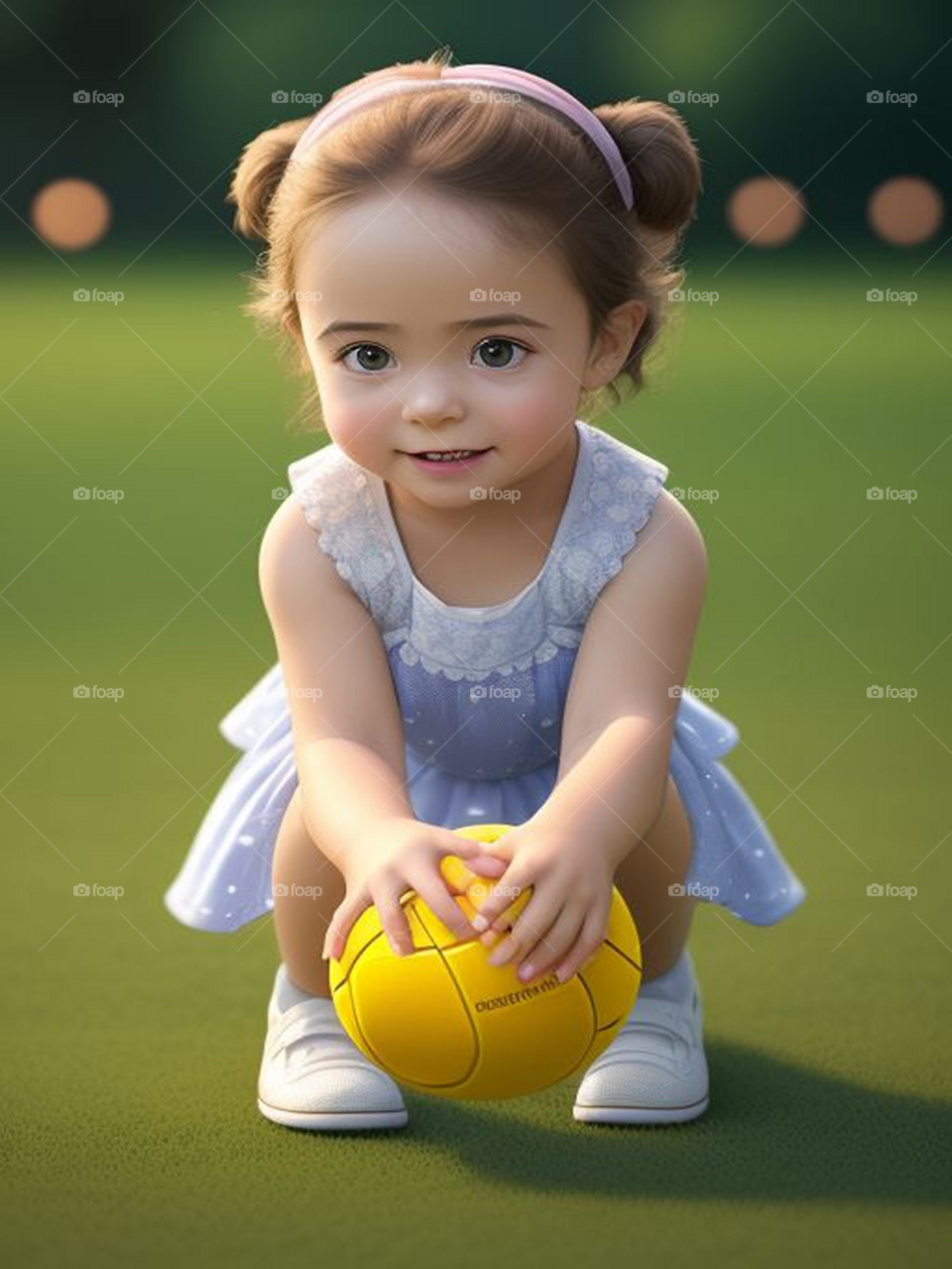 Beautiful little girl playing with ball