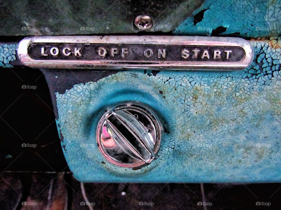 close up inside vintage car