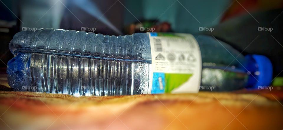 Water bottle in horizontal position close view