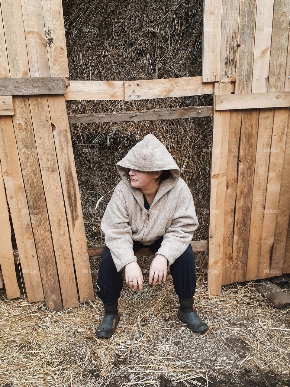 rural style of clothes of a girl who came from her garden