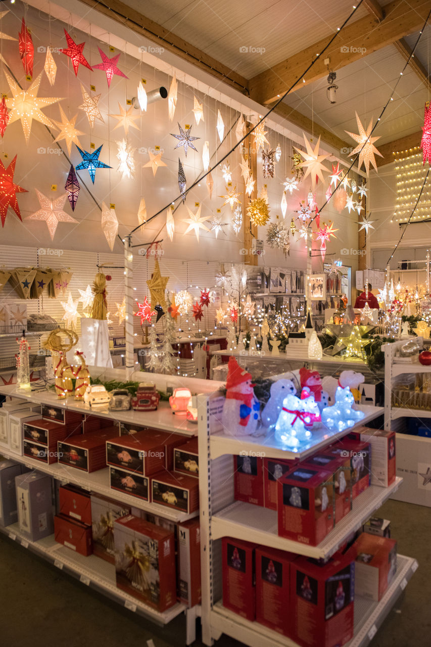 Christmas decorations in a swedish store.