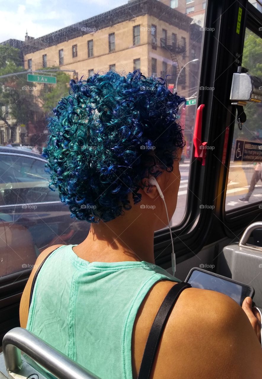 Fun Colorful Hair on NYC Bus