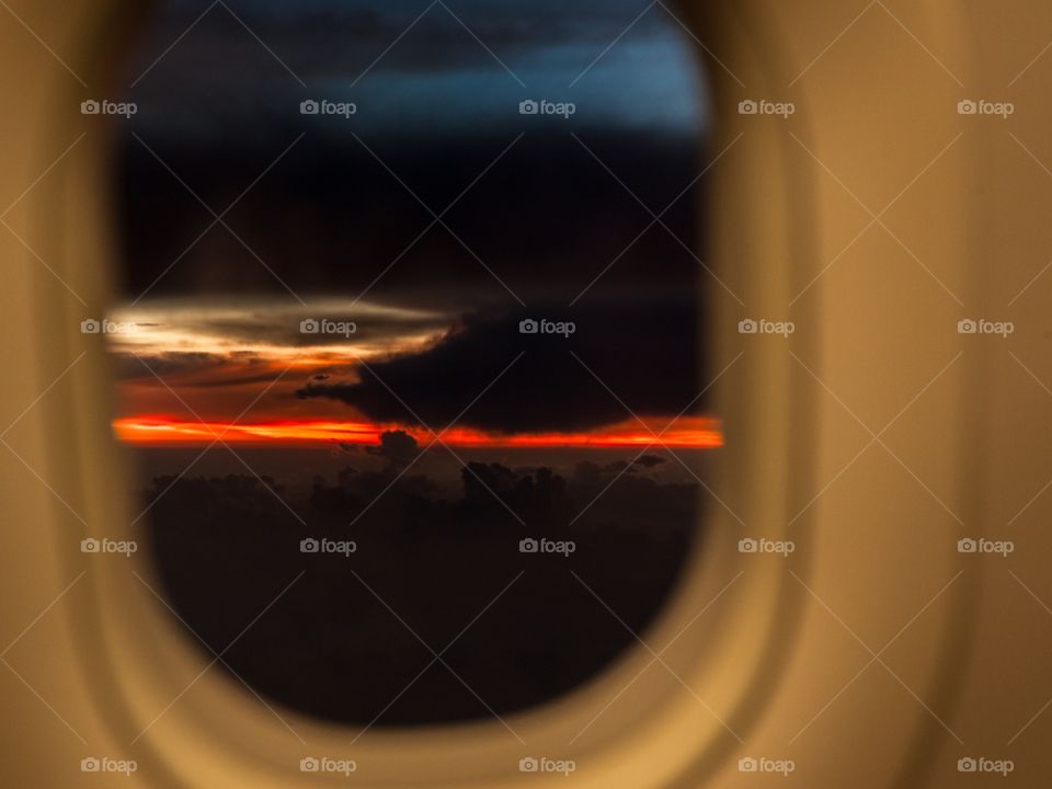 View of sunset from  an airplane
