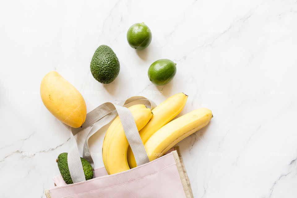 Flat lay with fresh fruits 