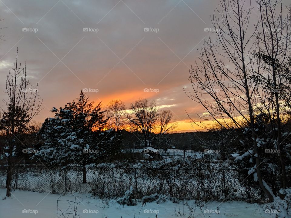 Snowy sunset