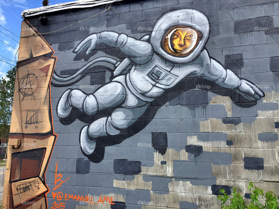 Graffiti on a building in Charleston South Carolina. Space man.
