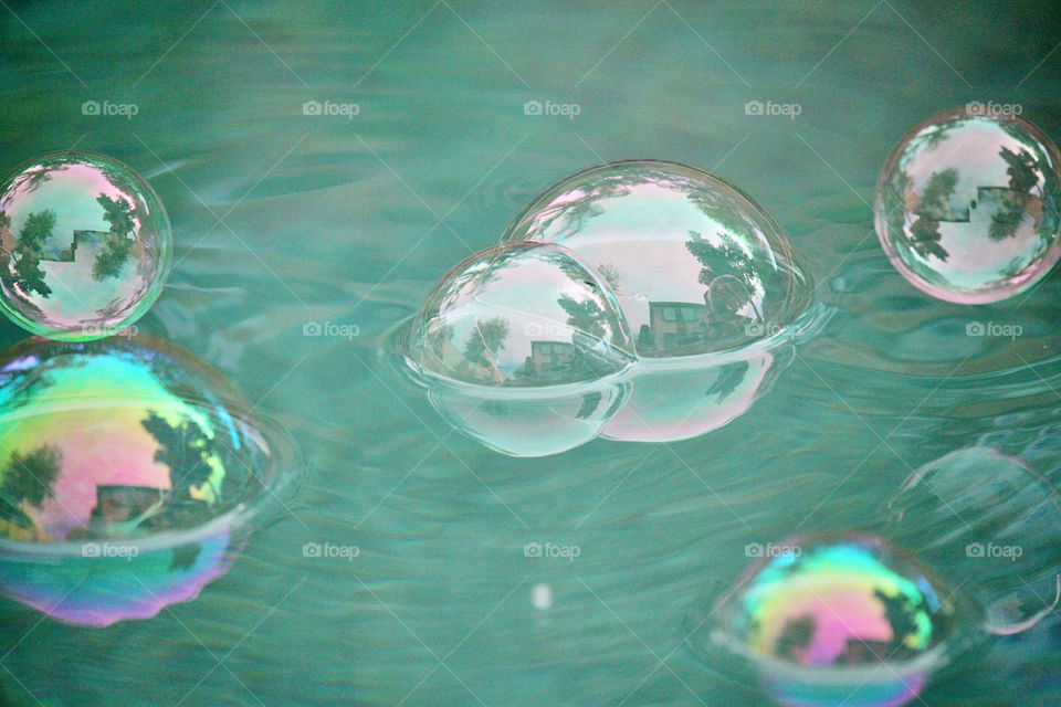 Bubbles floating on water