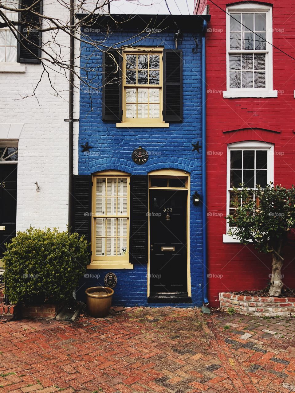 Historic architecture. Bold colors with cute details. 