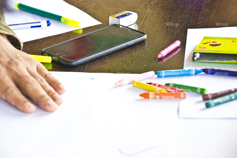 Smartphone on drawing table