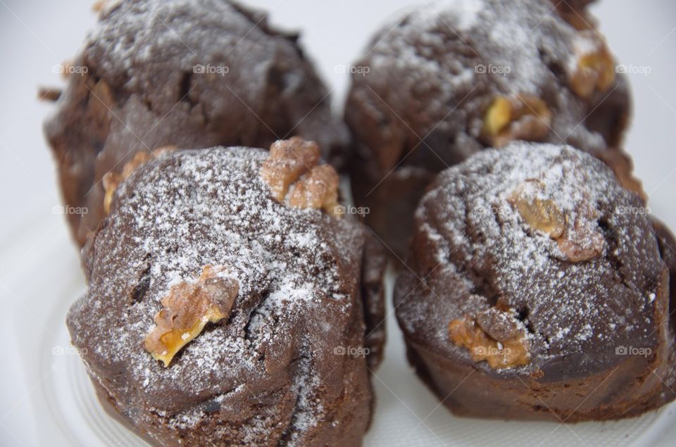 Four homemade chocolate muffins