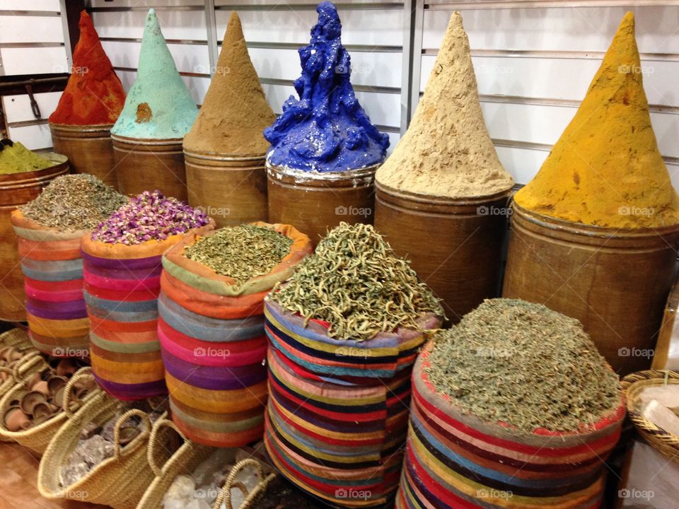 Colorful Spices in Marrakesh Market