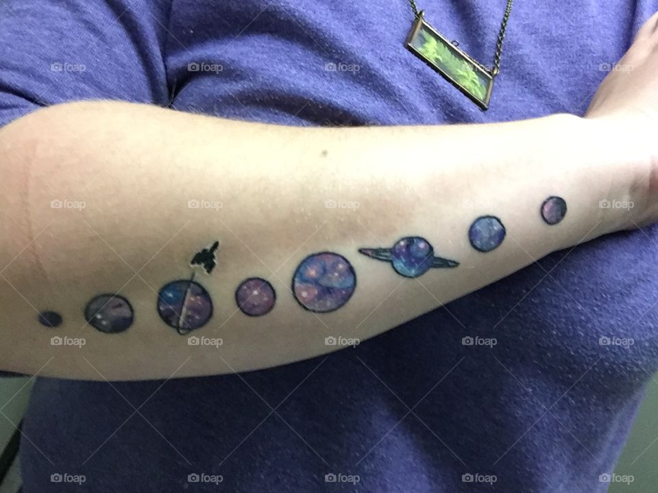 Galaxy and solar system tattoo
