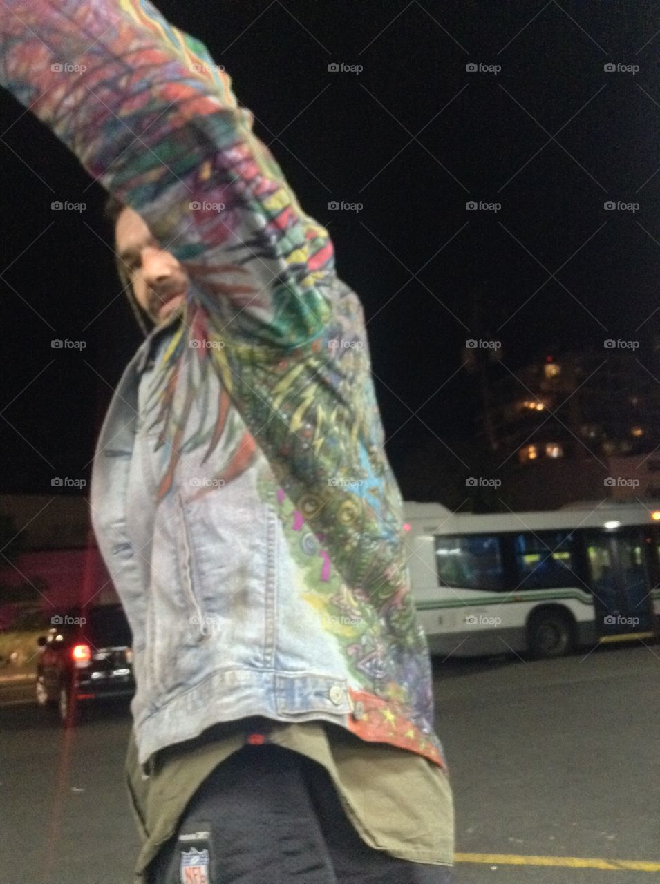 I like to draw on top of my clothing. As a matter of fact I like to draw on everything that I own. Colorful shapes drawn in & on my clothes