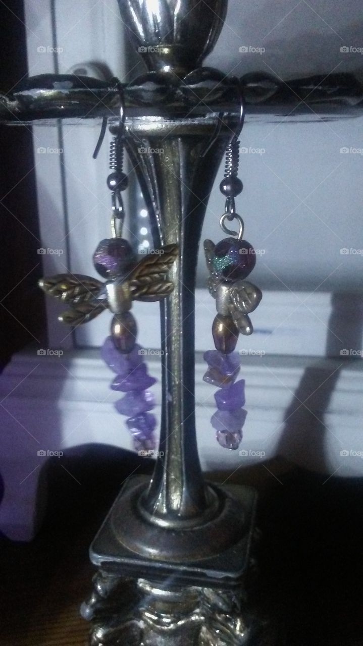 Handmade Amethyst Dragonfly Earrings