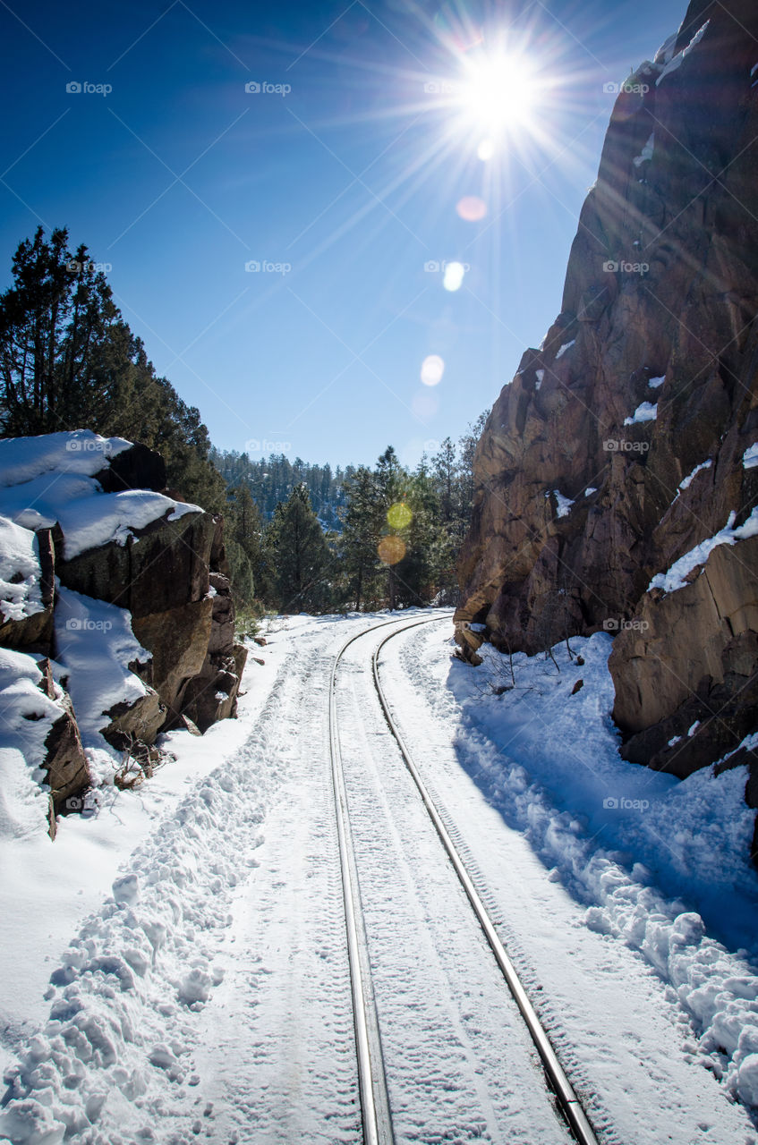 Winter tracks along the Durango Silverton Railroad, Durango Colorado