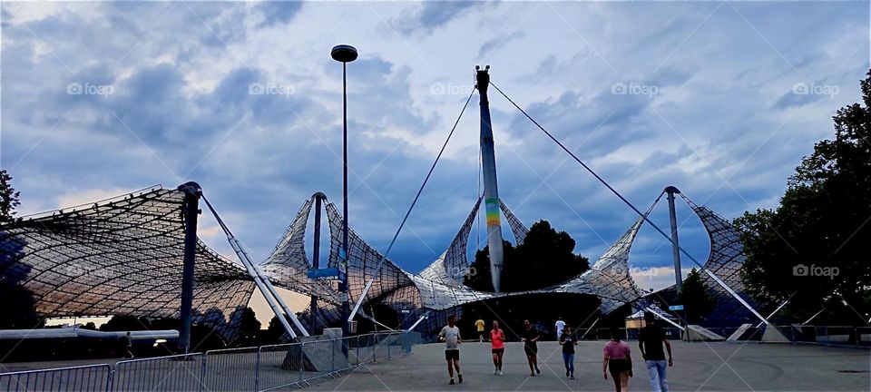 These utopian undulating shapes are roof structures of the stadium for the “1972 Olympics” in “Munich”, Bavaria. They are as extraordinary and as attractive now as they were then. 2024. Hypnotic Productions