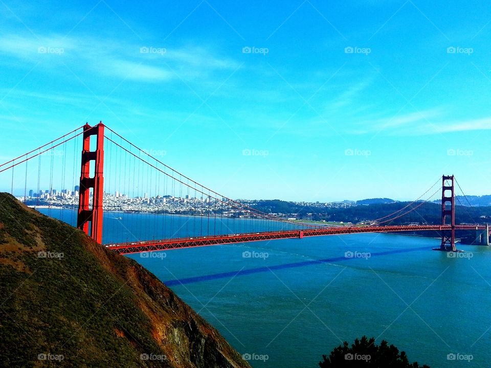 View of the Golden Gate Bridge and Bay area of San Francisco from the Marin Headlands