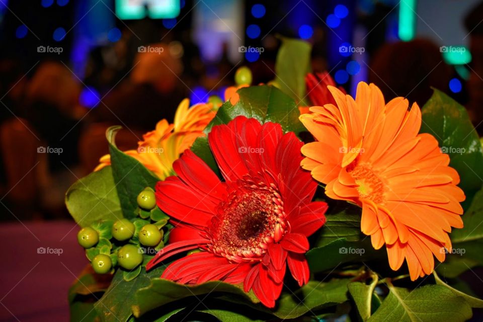 Beautiful Gerber daises as center pieces at the Beverly Hilton Hotel makes any ceremony more brighter and welcoming to all the guests. 