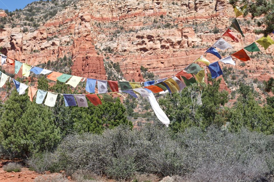 Prayer flags at Amitabha Stupa and Peace Park in Sedona, Arizona