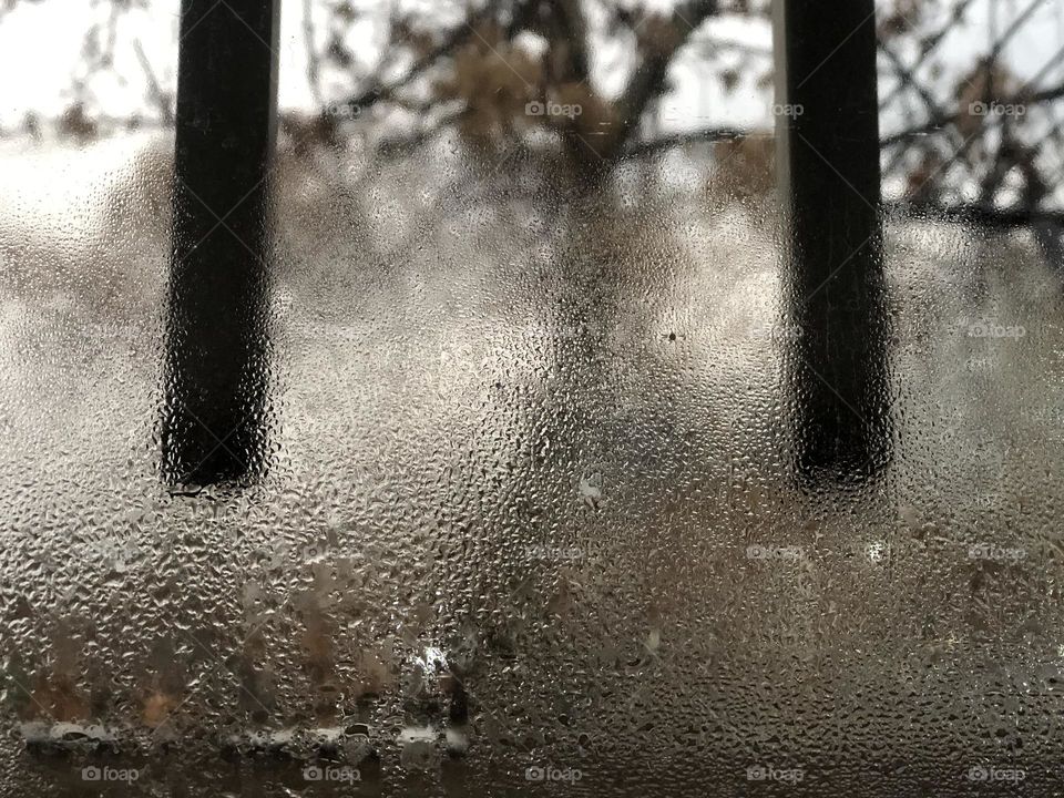 Raindrops dancing with the soft evening light on the window, heralding hope or sorrow, serenity or agony?