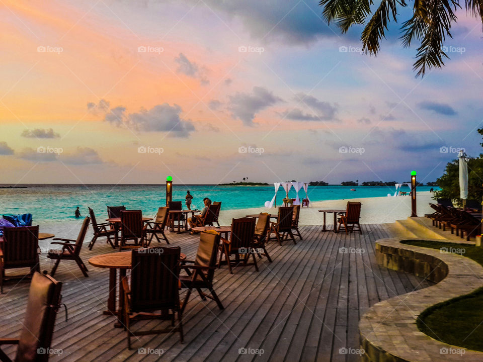 Maldives beach resort sunset...