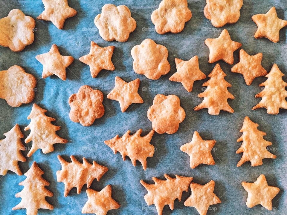 High angle view of cookies