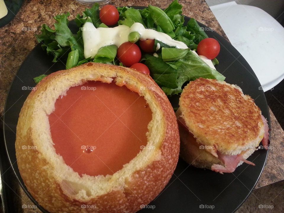 ham and cheese sandwich and tomorrow's soup bread bowl