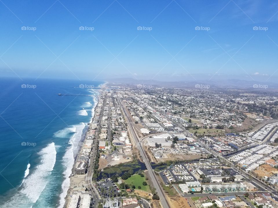 view of Oceanside, CA from a helicopter