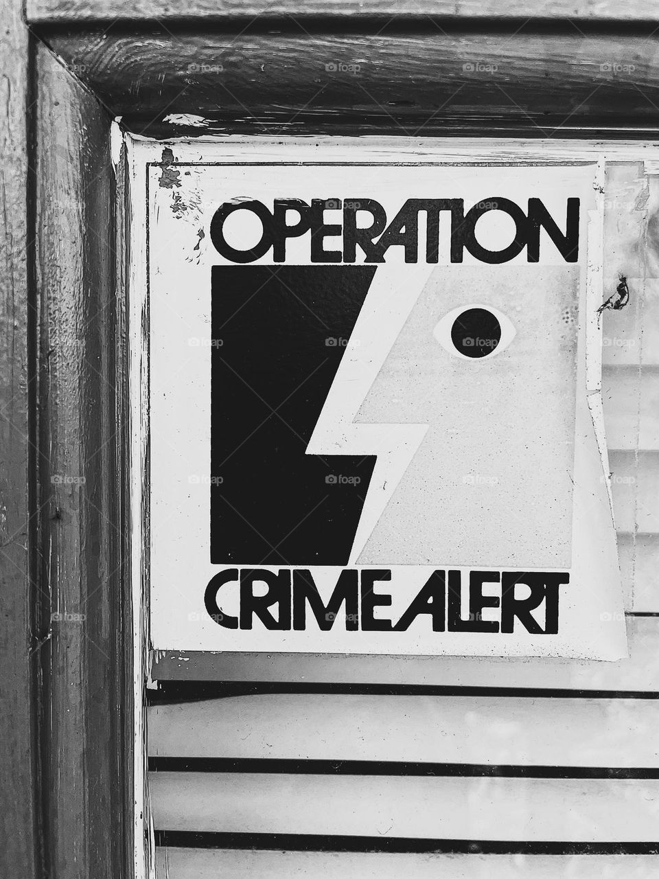 Operation Crime Alert sticker, old warning label, do not enter, signs on houses, we are watching you, crime alert, neighborhood watch, calling the police 