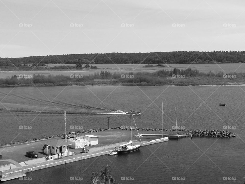In Black and White . Took a shot of boating from top of the hill