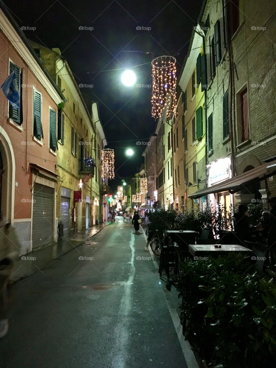 Christmas night street in Ferrara