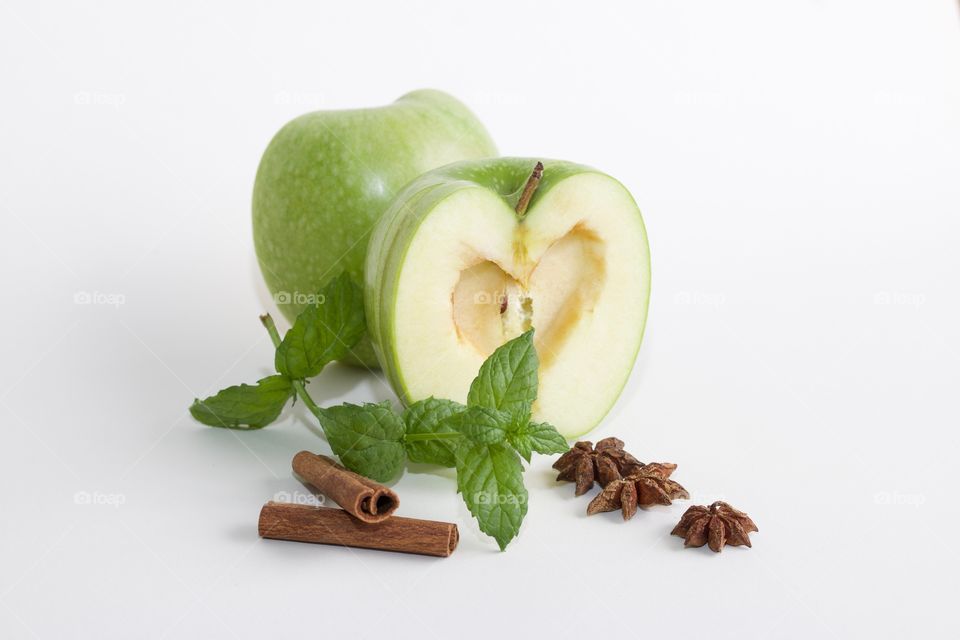 Green apple with mint leaf
