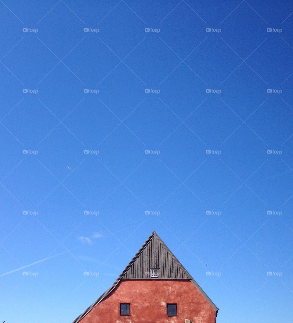 Roof top against summer sky