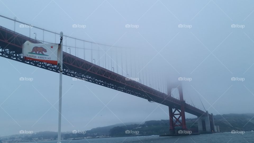 foggy bay . I was crusing down the San Francisco bay under the Golden Gate Bridge  