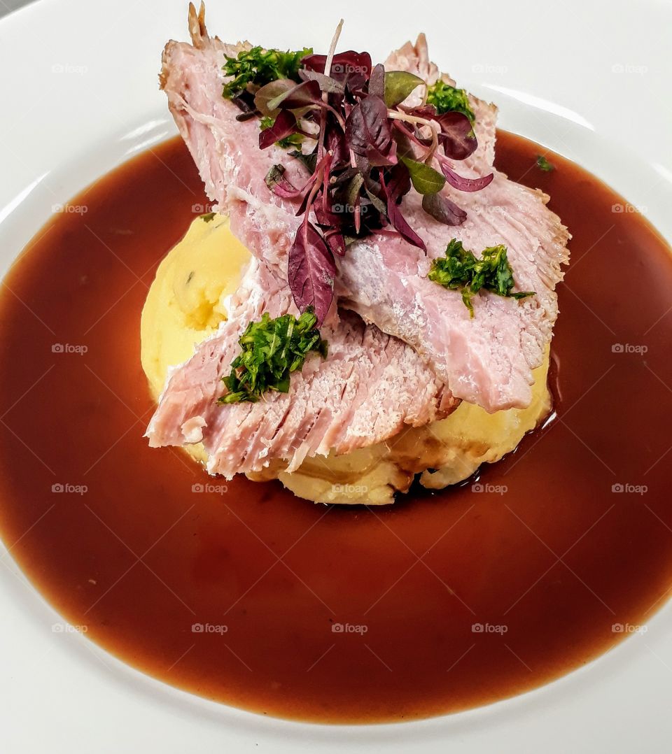 Gammon Cooked in Cola with Mash