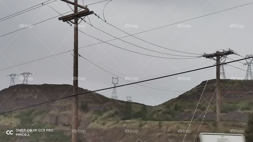 overhead power lines and antenna series