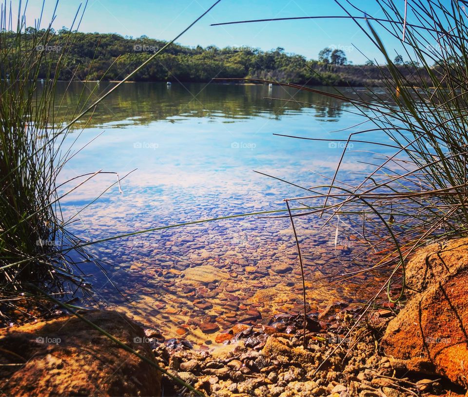 At the lake, reflections in the water 