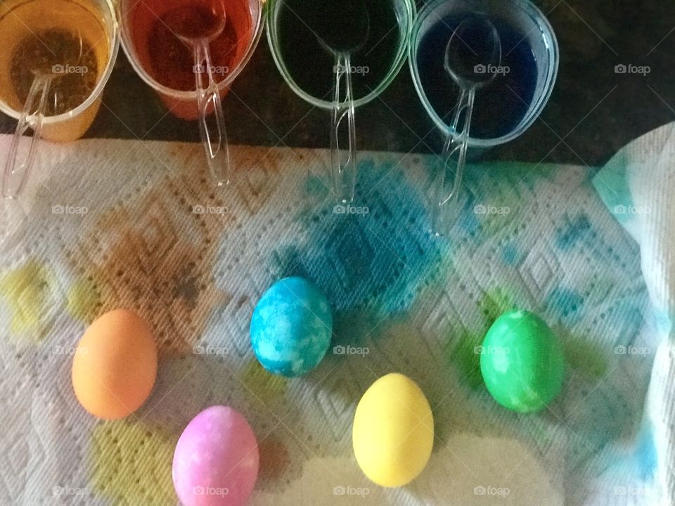 Dying Easter eggs with bright bold colors 