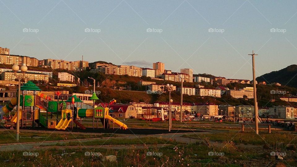 Sunset in small town