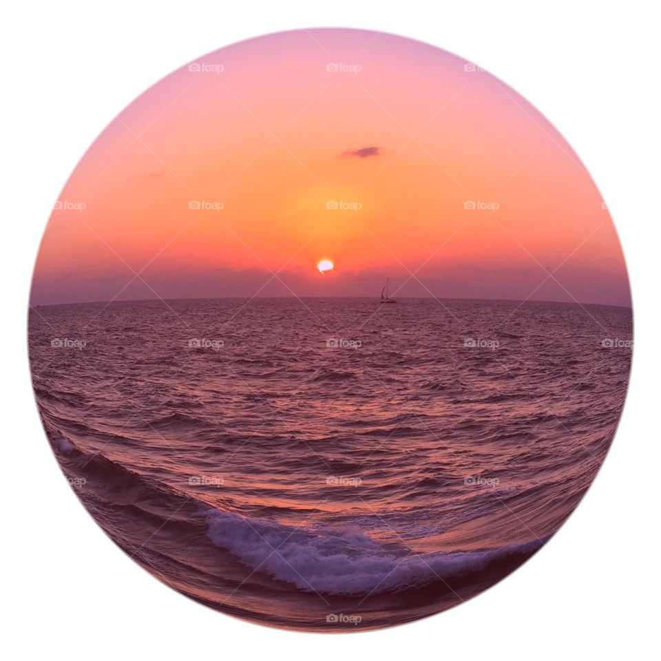 Beautiful Sunset over the Mediterranean Sea. Sphere of sky sea and sunset ,Photo taken in Tel Aviv,Israel 