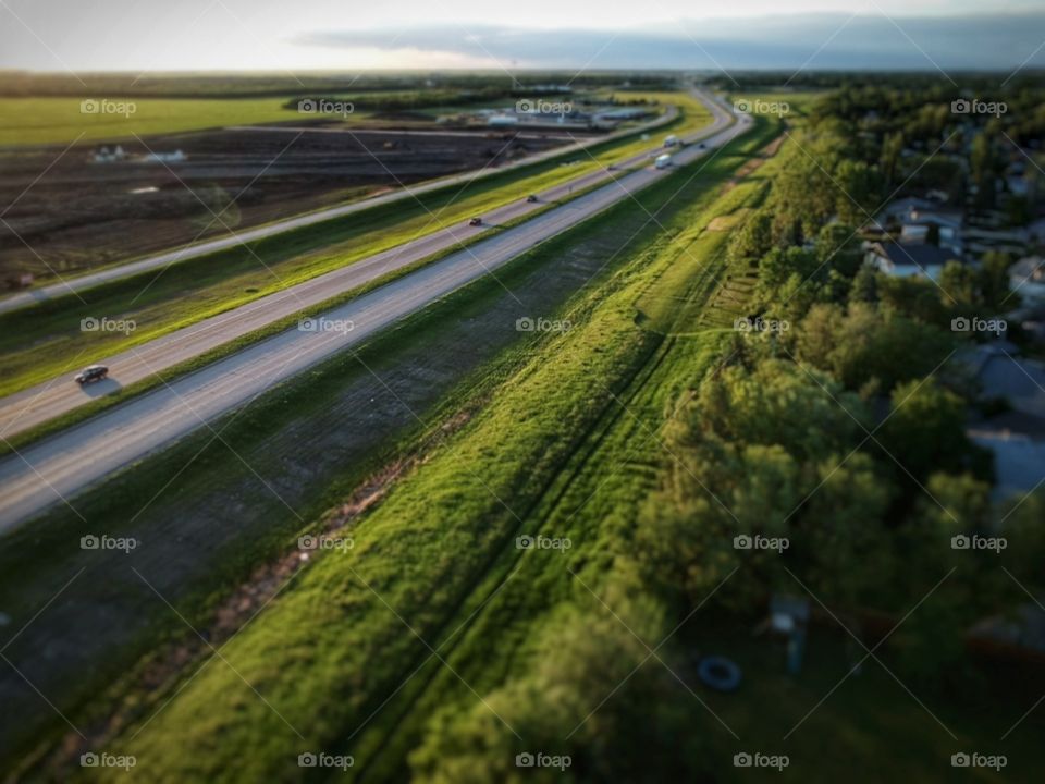 Shot of the highway from 400 feet on the prairies. Beautiful.