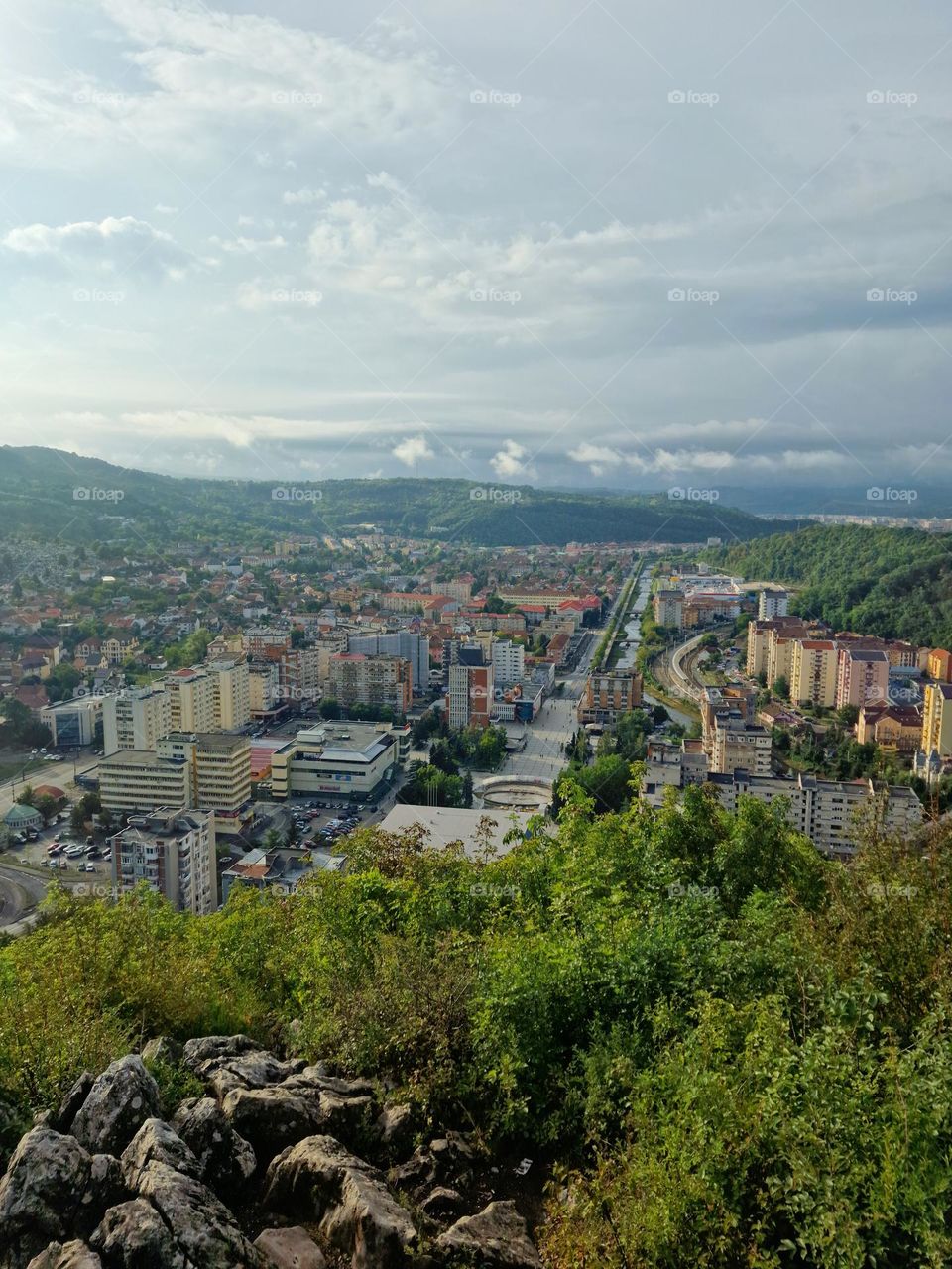 view from above towards the city of Resita, Romania