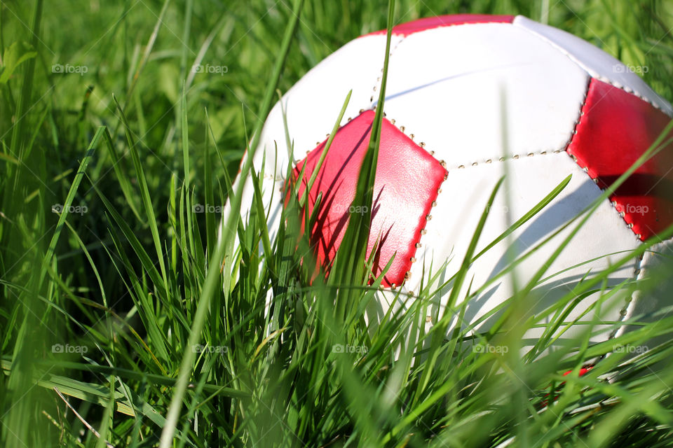 Ball, soccer ball, football, sport, game, inventory, sports equipment, sports items, ball in grass, field, soccer field, grass