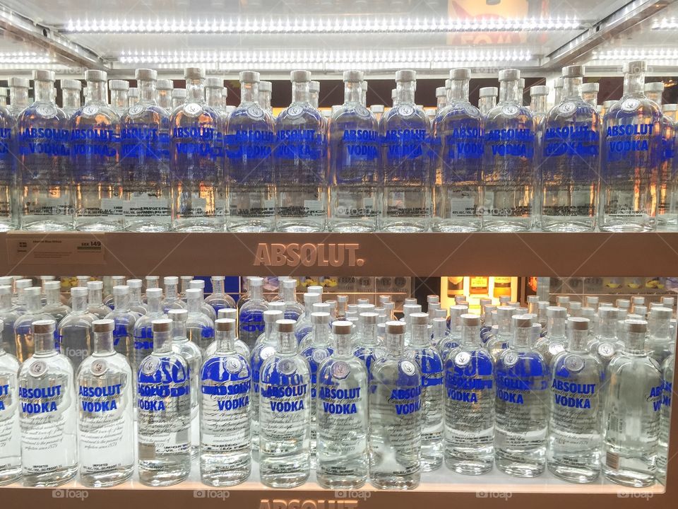 Absolute Vodka displayed in a Tax Free shop at Malmö Airport in Sweden.