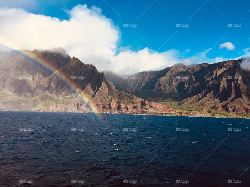 Northwest Coastline of Kauai in Hawaii graced with a Rainbow 