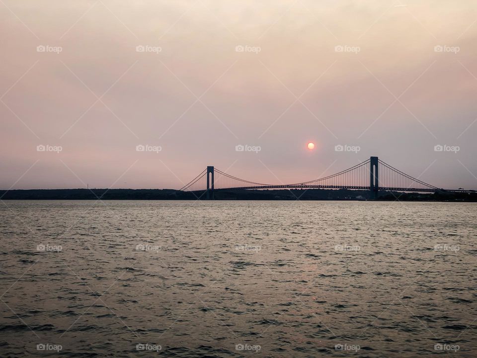 Sunset over the Verrazzano-Narrows Bridge in New York City