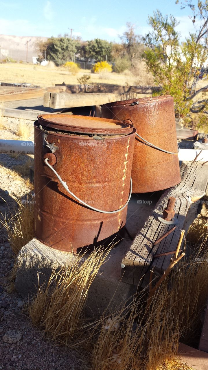 Rusty metal pails