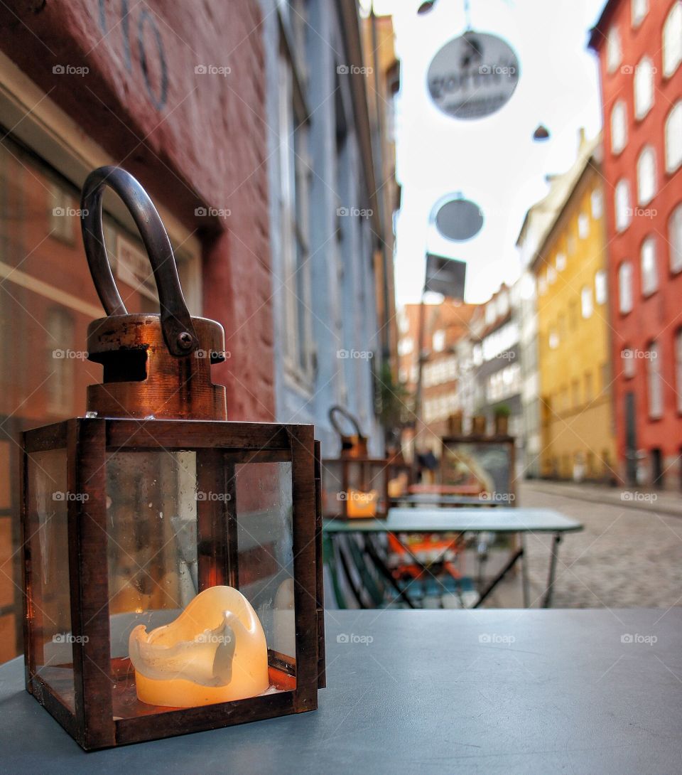 Lantern on table 