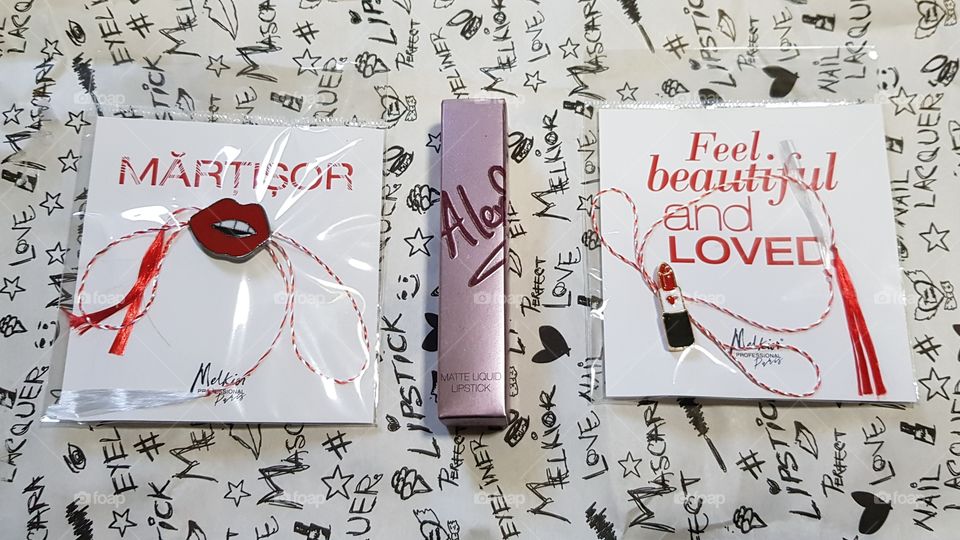 Kiss and lip balm red lips