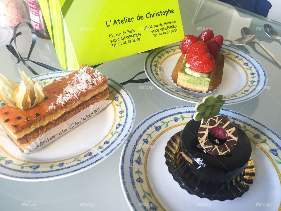 Desserts in a French cafe in Paris.